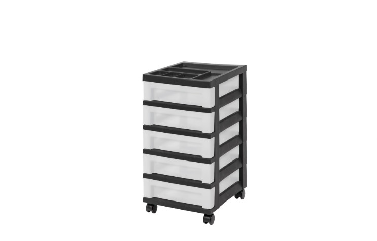 5-Drawer Narrow Plastic Storage Cart with Organizer Top Rolling Cabinet