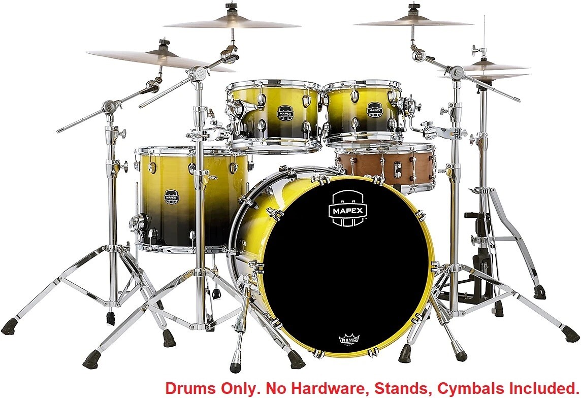 Mapex Saturn Sulphur Fade Rock Fast Drums 22x18/10x7/12x8/16x14 Shells | Dealer