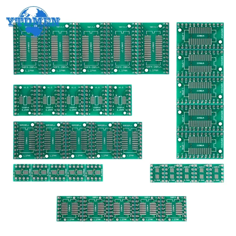 35pcs SMD to DIP Adapter Kit SOP8/14/16/20/24/28 MSOP10 Converter PCB