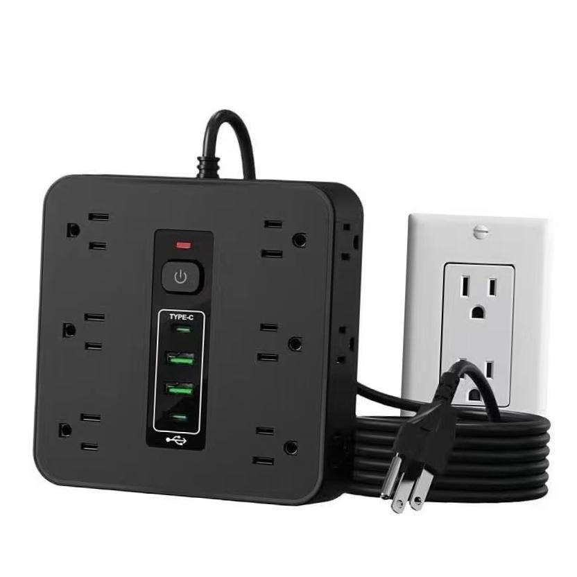16-in-1 Surge Protector Power Strip with 12 AC Outlets, 4 USB Ports 6FT black