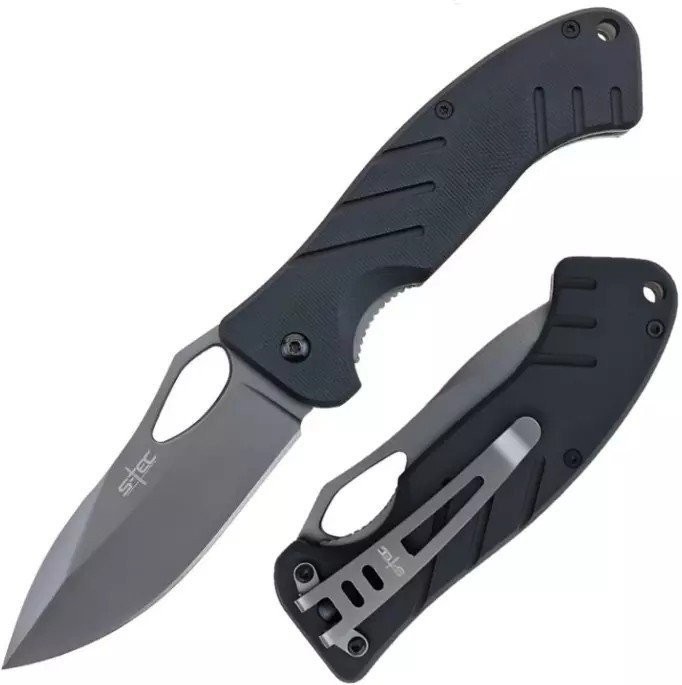 S-TEC Linerlock Pocket Knife Stainless Steel Blade Black G10 Handle - TS018