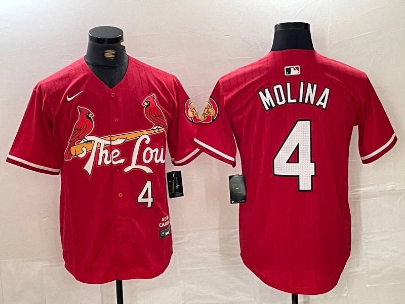 Men's MLB St. Louis Cardinals #4 Yadier Molina City Connect Limited Jersy - Red