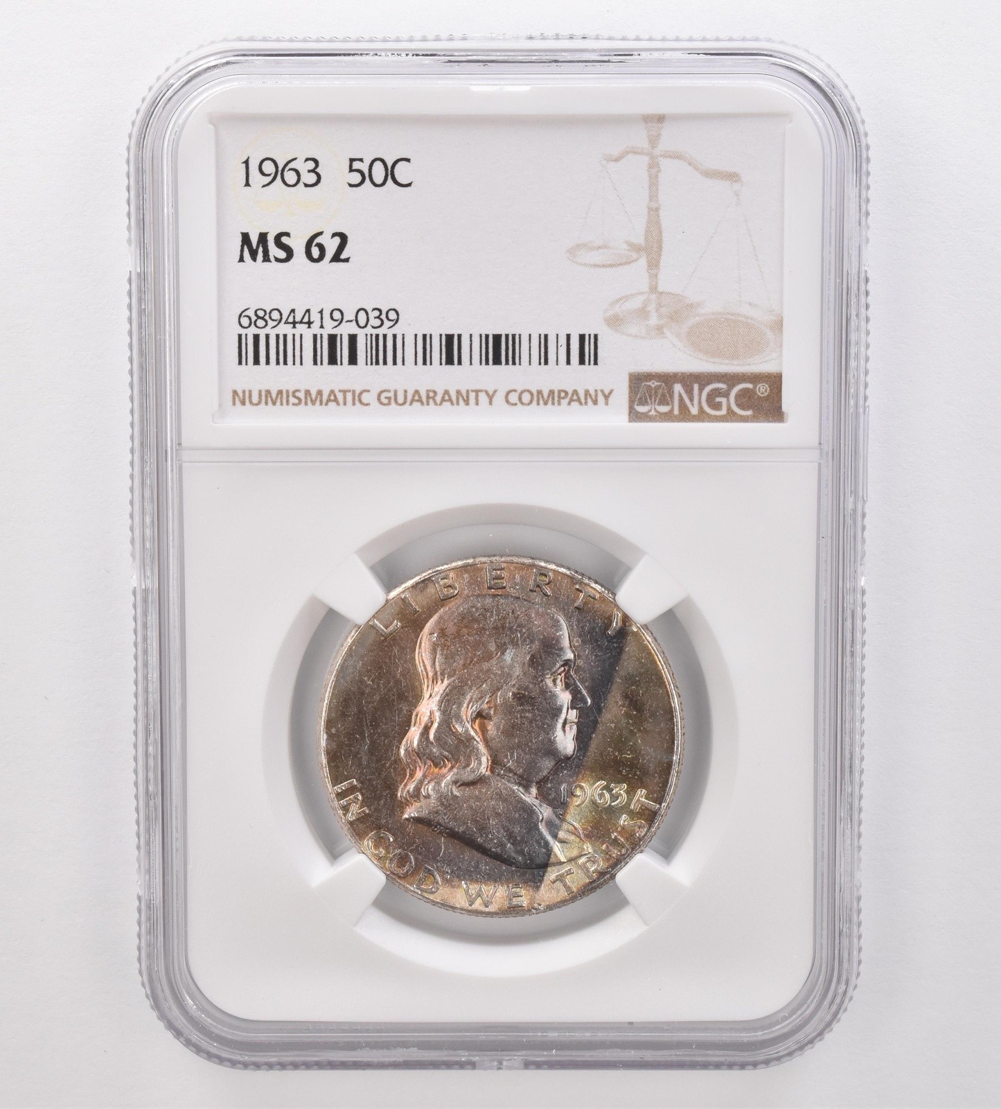 1963 Franklin Half Dollar MS62 NGC Beautiful Tone *9880