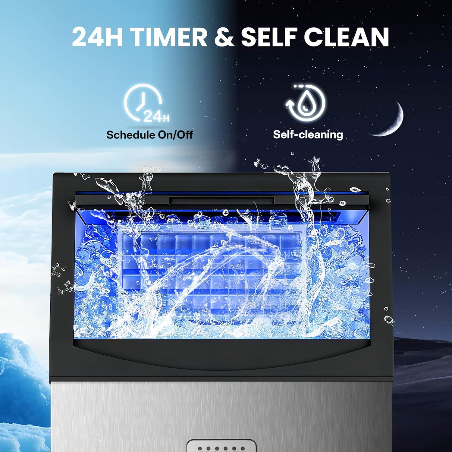 Commercial Ice Maker, 100Lbs/24H Large Ice Machine with 33Lbs Storage Capacity,