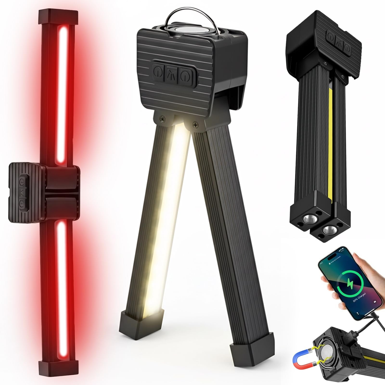 Gym Lamp, Portable Lighting for Posing, Magnetic Work Light Black