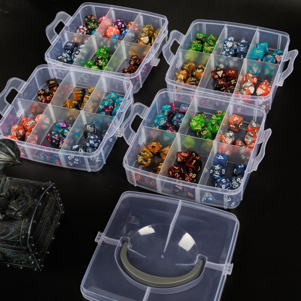DND Dice Storage Box With Removable Dividers Polyhedral Dice Plastic