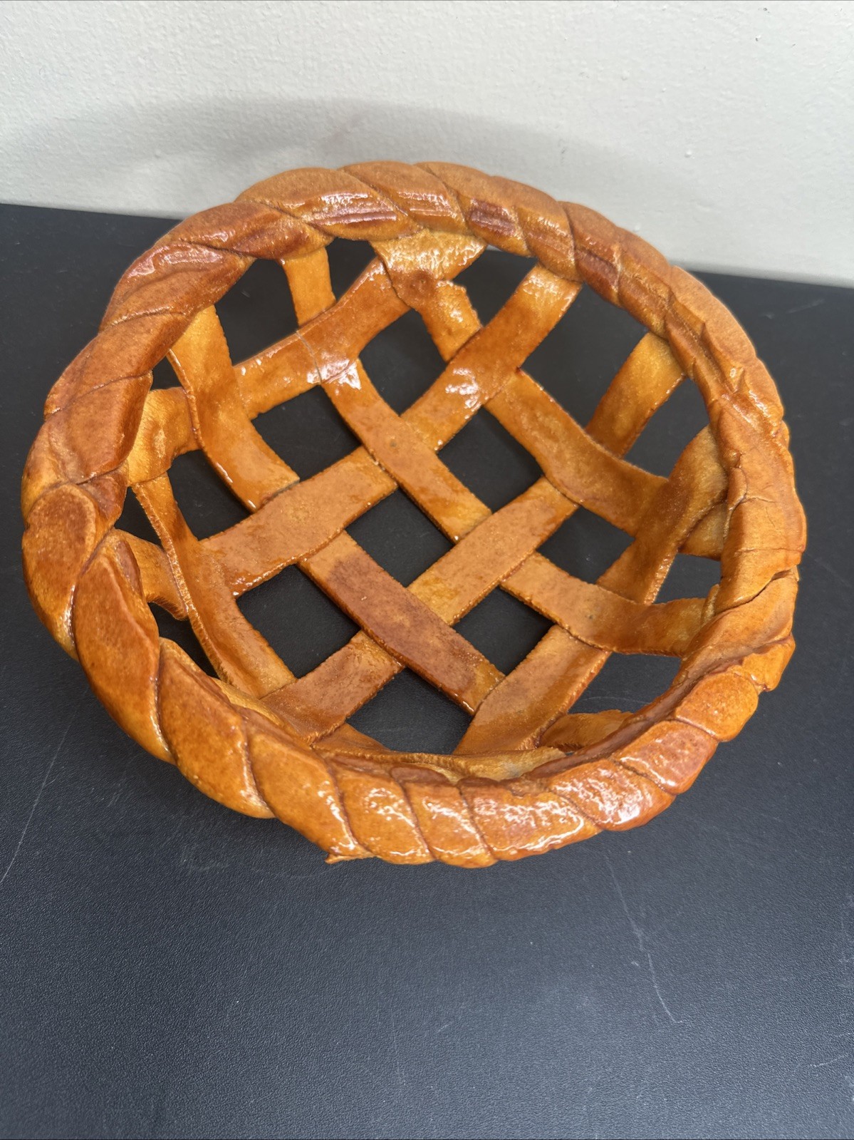 Vintage Faux Pie Crust Basket Bowl Resin Lattice Kitchen Decor Cottagecore