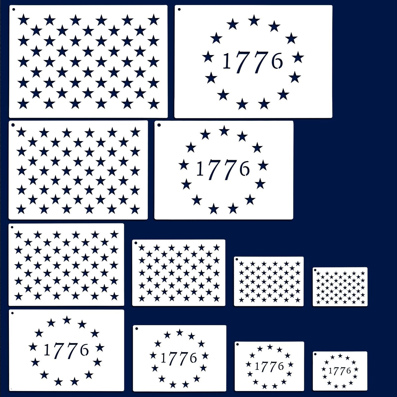 12 PCS Plastic American Flag Stencil Template, 6 Sizes 13 Stars 1776 Template...