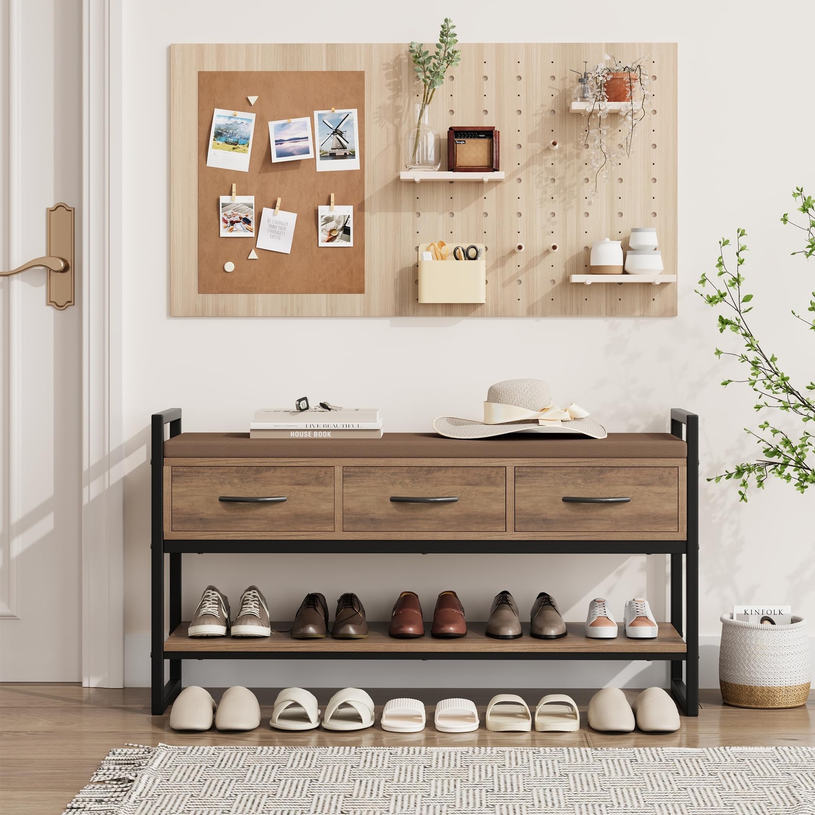 BOTLOG 39.4" Shoe Bench w/ Cushion, Industrial Storage Rack Organizer - 400lb Ca