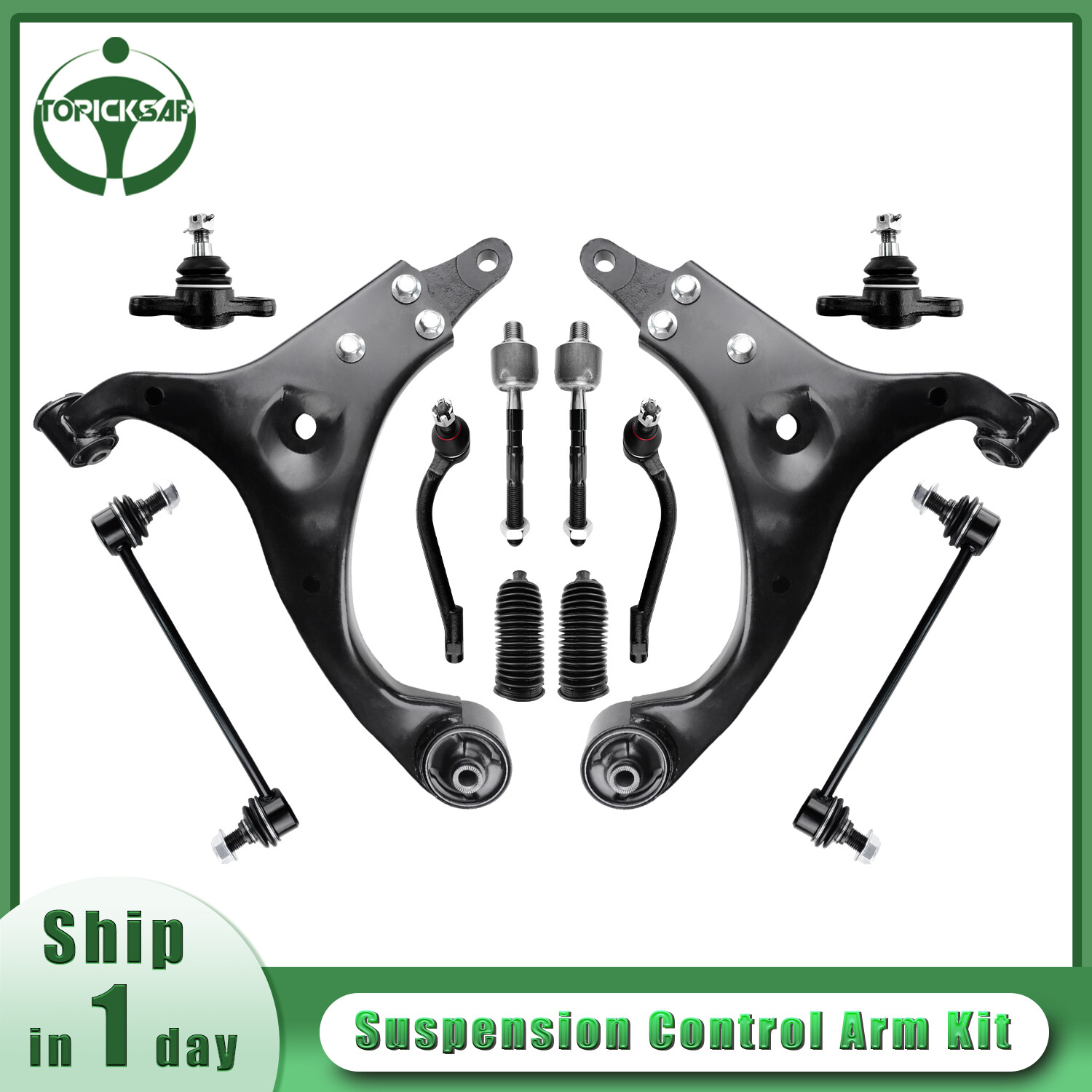 Lower Control Arms w/Tie Rod Sway Bar Boot for 2007-2012 Hyundai Elantra 12Pcs