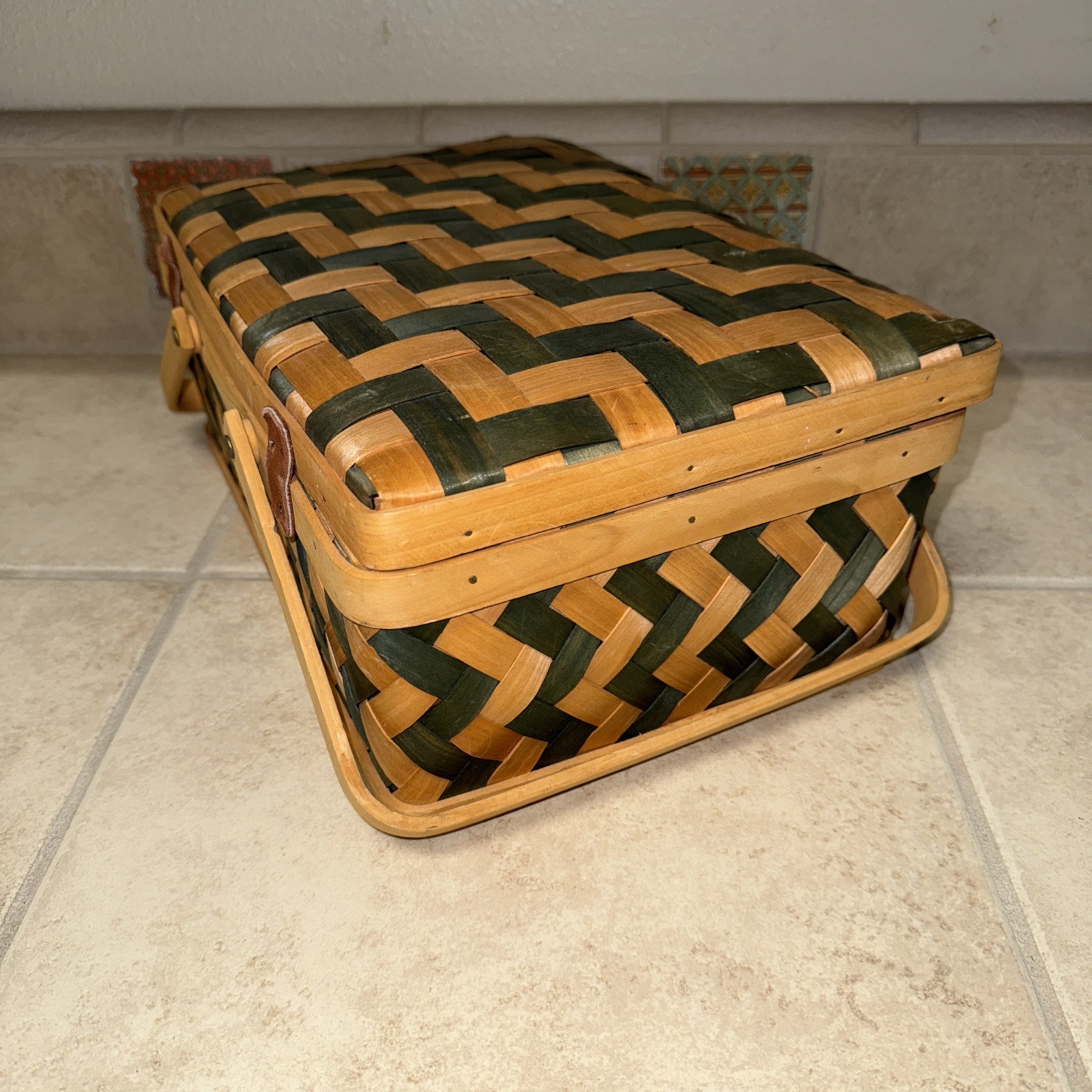 Vintage Woven Wood Picnic Basket