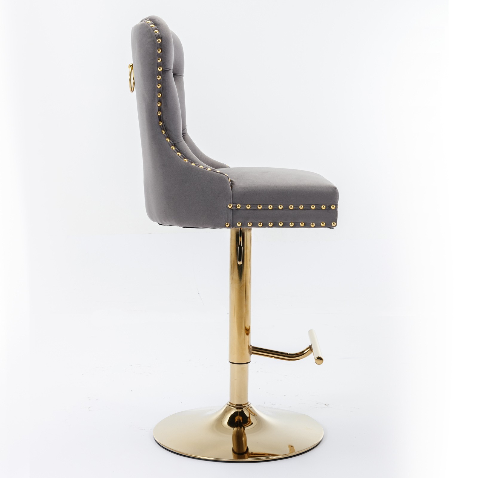 A&A Furniture Golden Swivel Velvet Barstools - Adjustable (27-35"), Tufted