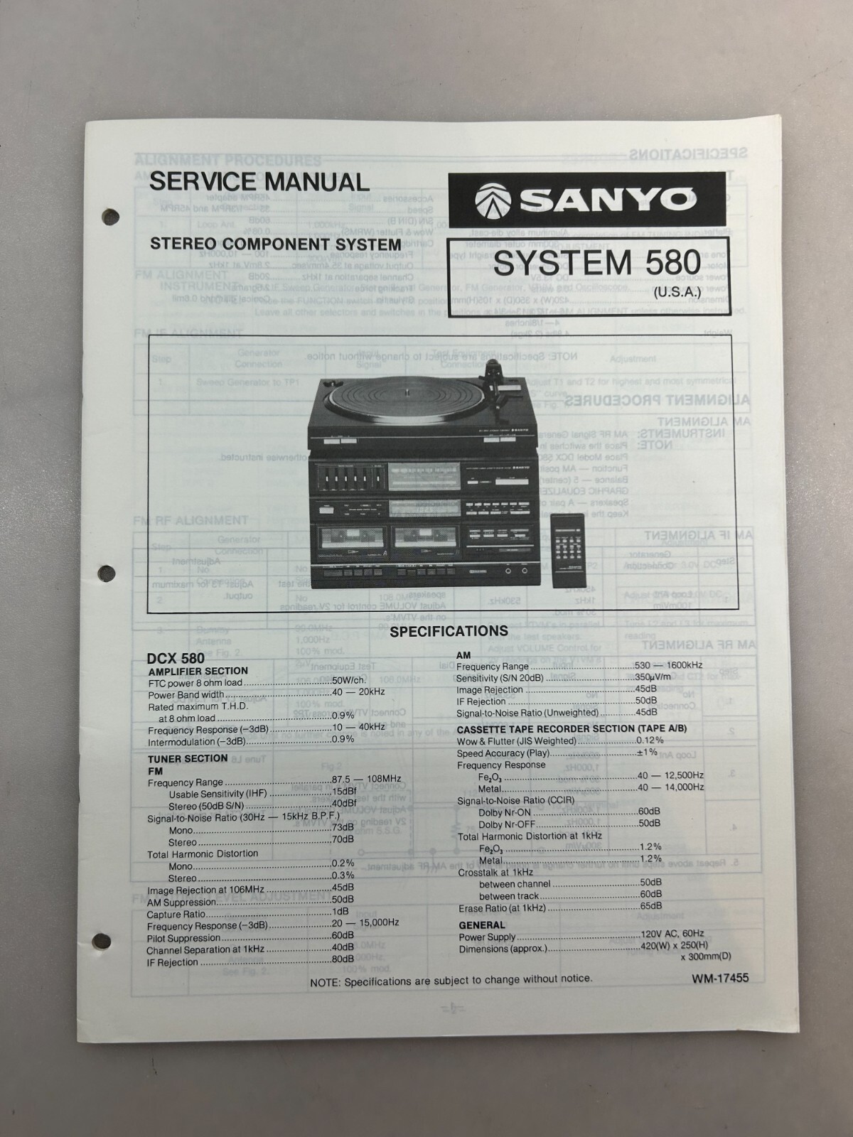 Sanyo SYSTEM 580 Original Service Manual Free Shipping