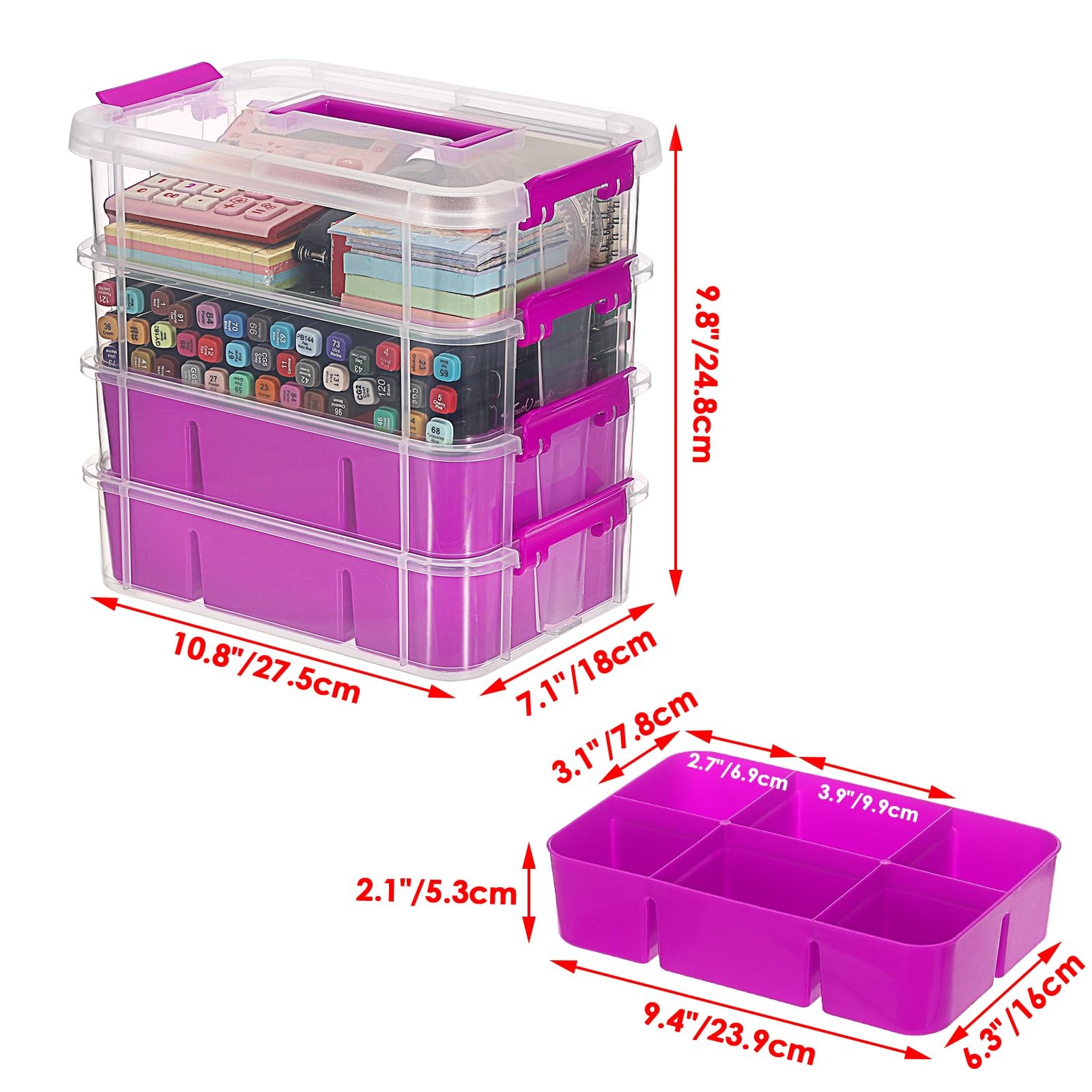 4-Tiers Plastic Stack Carry Storage Containers wih Handle Lids