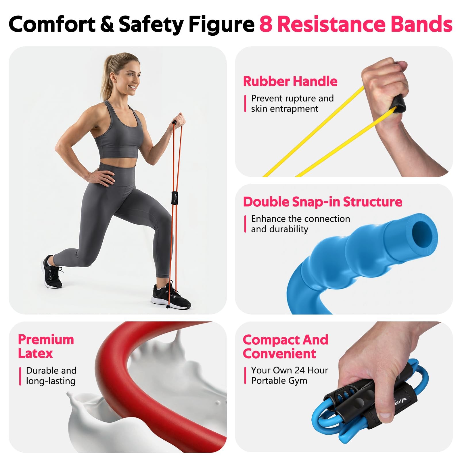 RENRANRING Figure 8 Fitness Resistance Bands with 3PCS, Yellow, Blue, Red