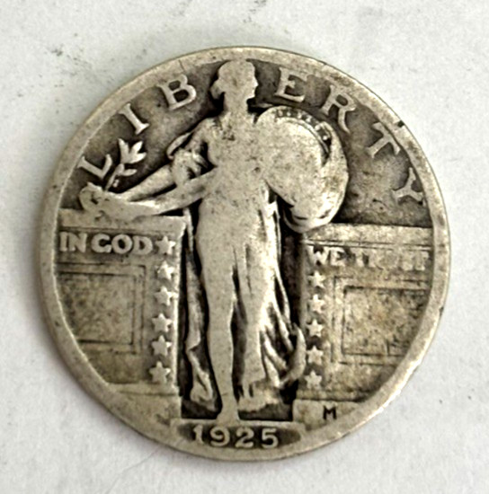 1925 P Standing Liberty Quarter - G-VG - 90% Silver 25 Cents US Coin AA028