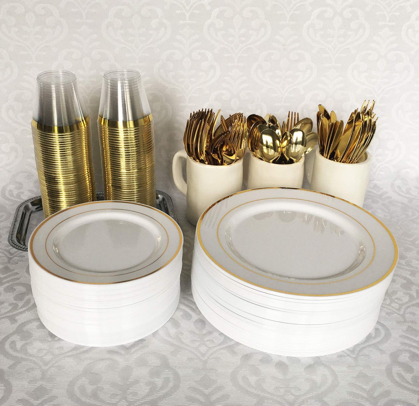 120 Piece Gold Plastic Silverware Set - Reusable & Recyclable - Gold Plastic ...