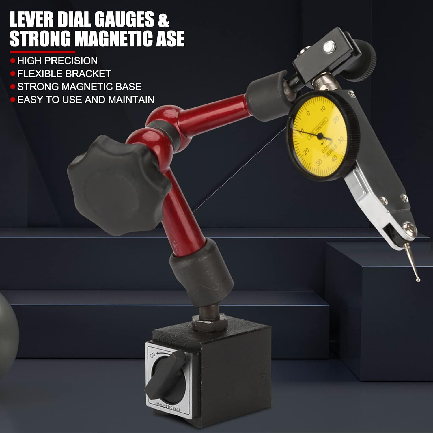 0 to 0.8Mm Lever Type Test Indicator with Magnetic Base Set, 32Mm Dial Diameter