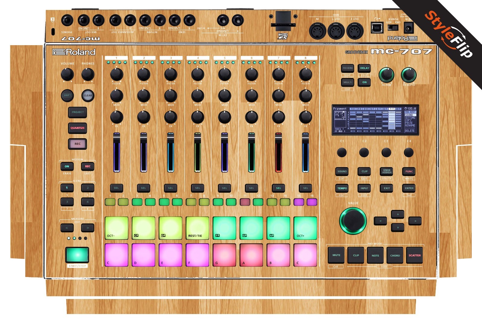 Roland MC-707 Groovebox | Wood 5 | Protective Decal | StyleFlip Skins