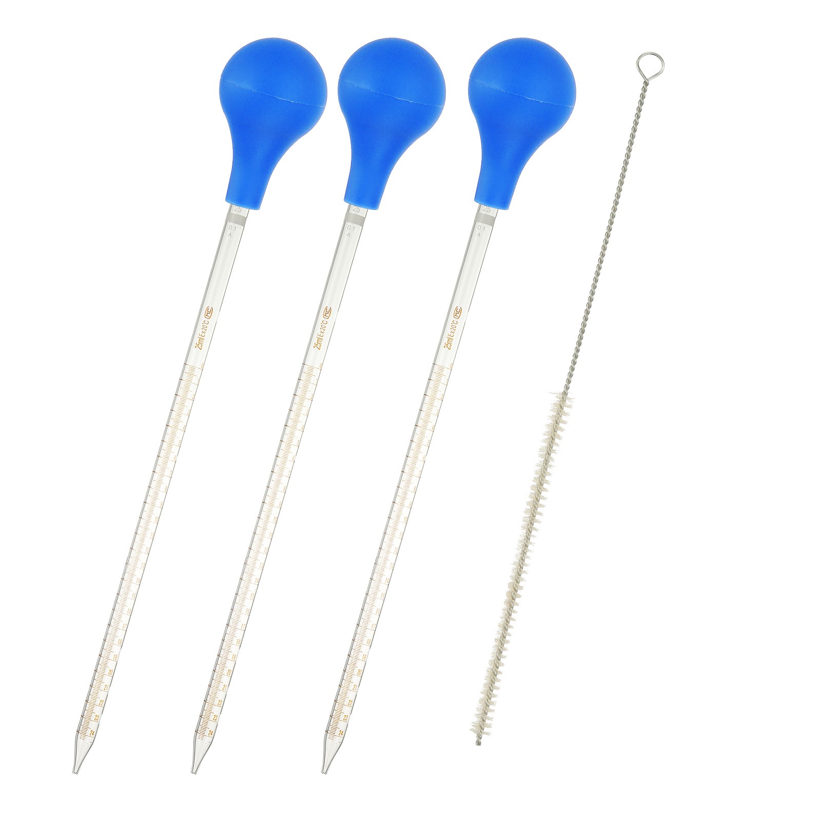 3 Pcs 25ml Borosilicate Glass Graduated Dropper Pipettes Kit with Brush, Clear