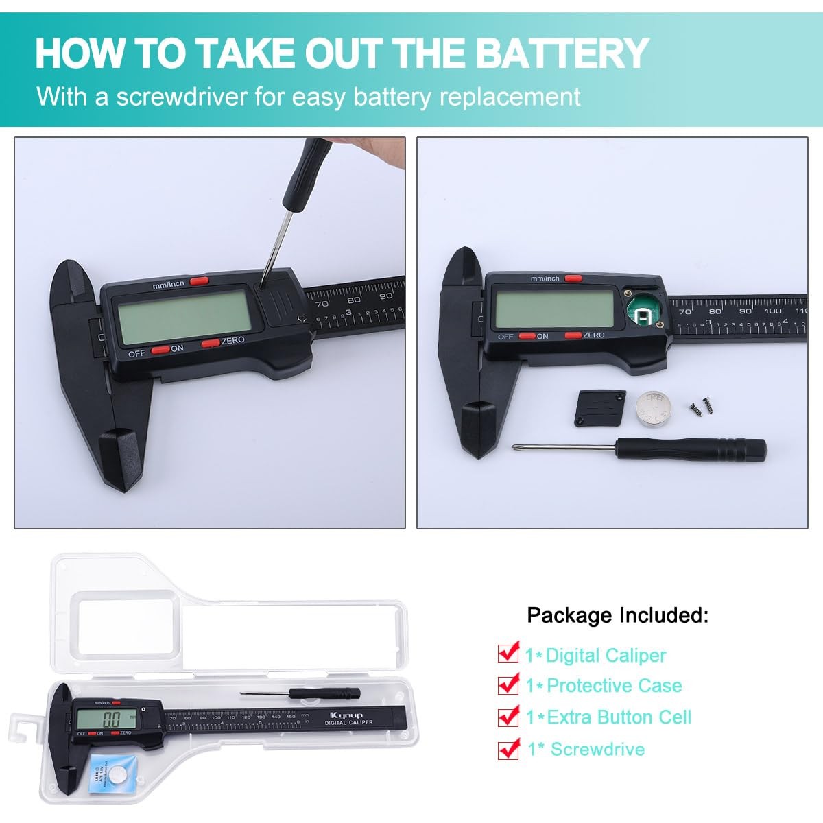 Digital Caliper Measuring Tool LCD Screen Electronic Micrometer 06" Range
