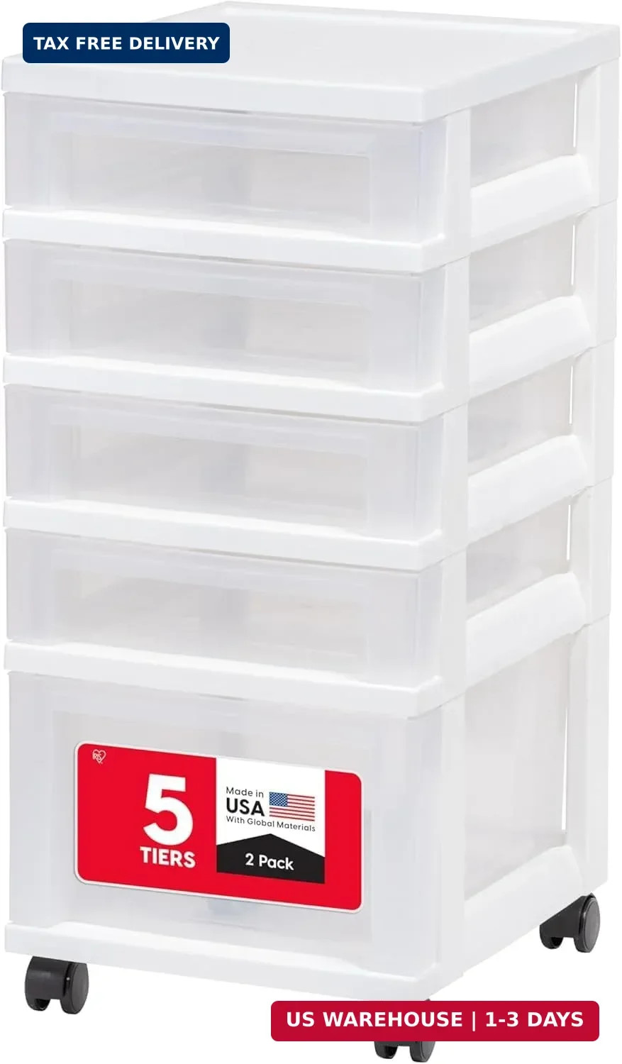 5-Drawer Rolling Storage Cart with Organizer Top, White/Clear | Keep craft suppl