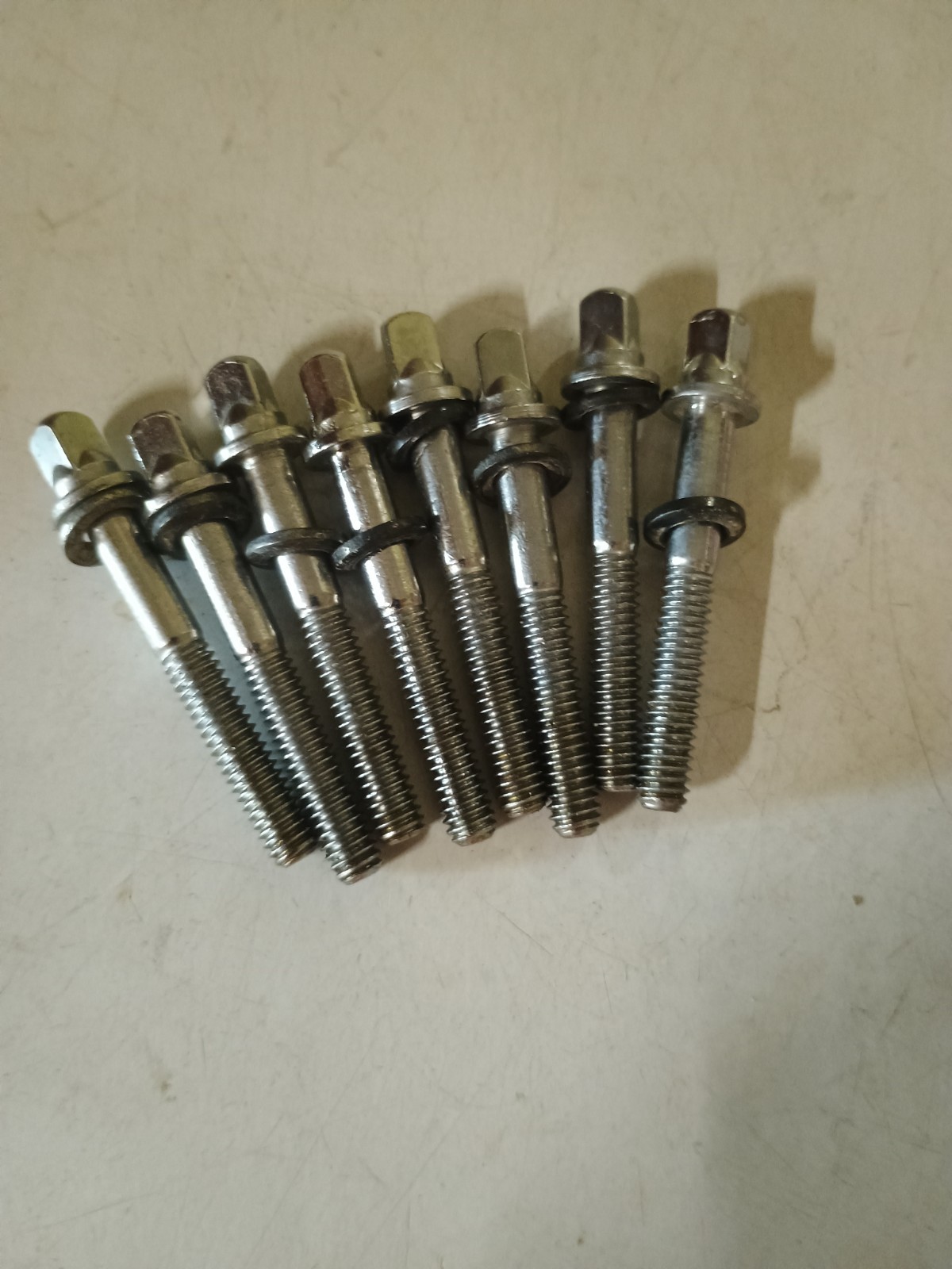 (8) VINTAGE 1970's LUDWIG 1 5/8" SNARE DRUM KEY TENSION RODS-BRASS WASHERS-NICE!