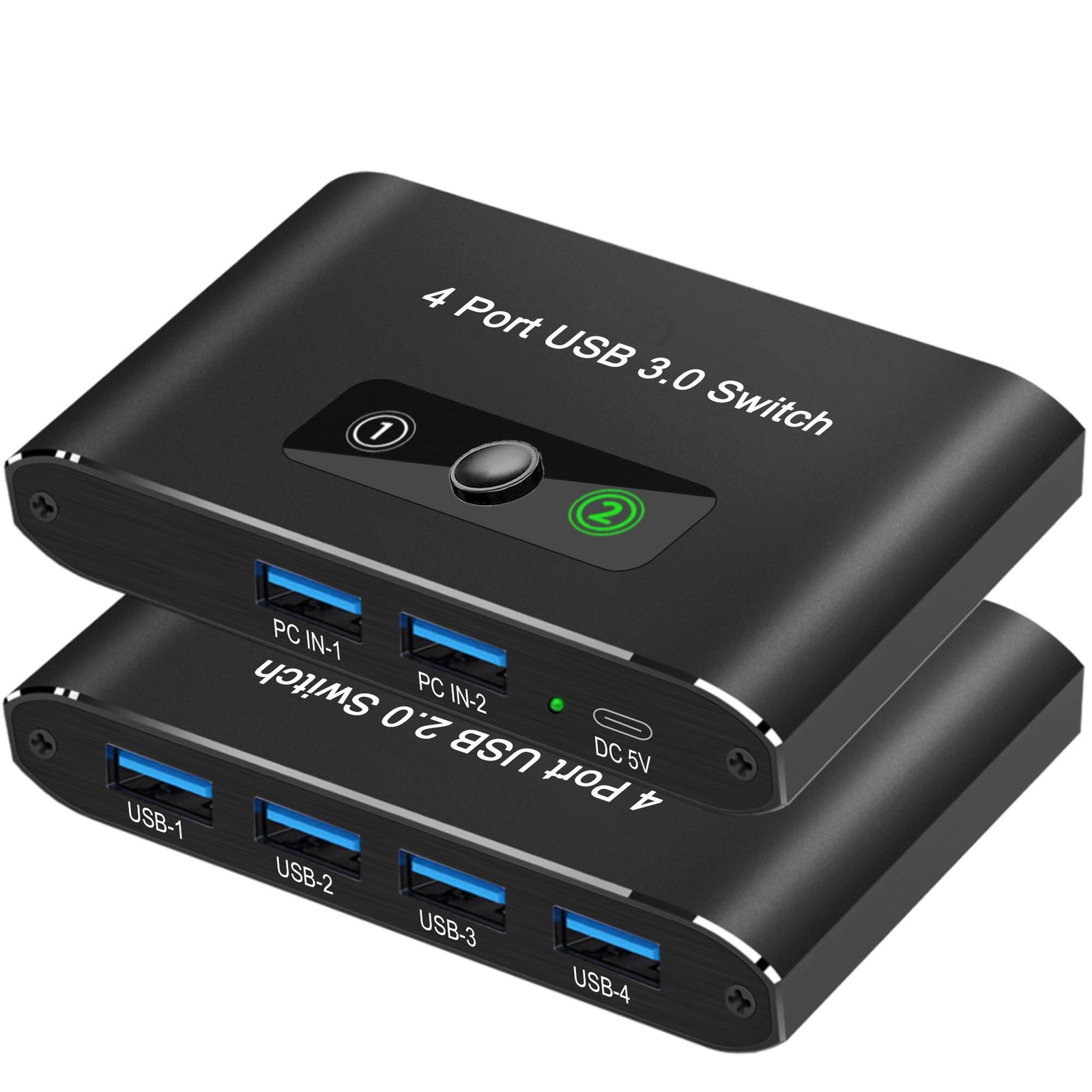 USB 3.0 Switch, 2 Computers Share 4 USB Devices, KVM Switcher, 2 USB Cables
