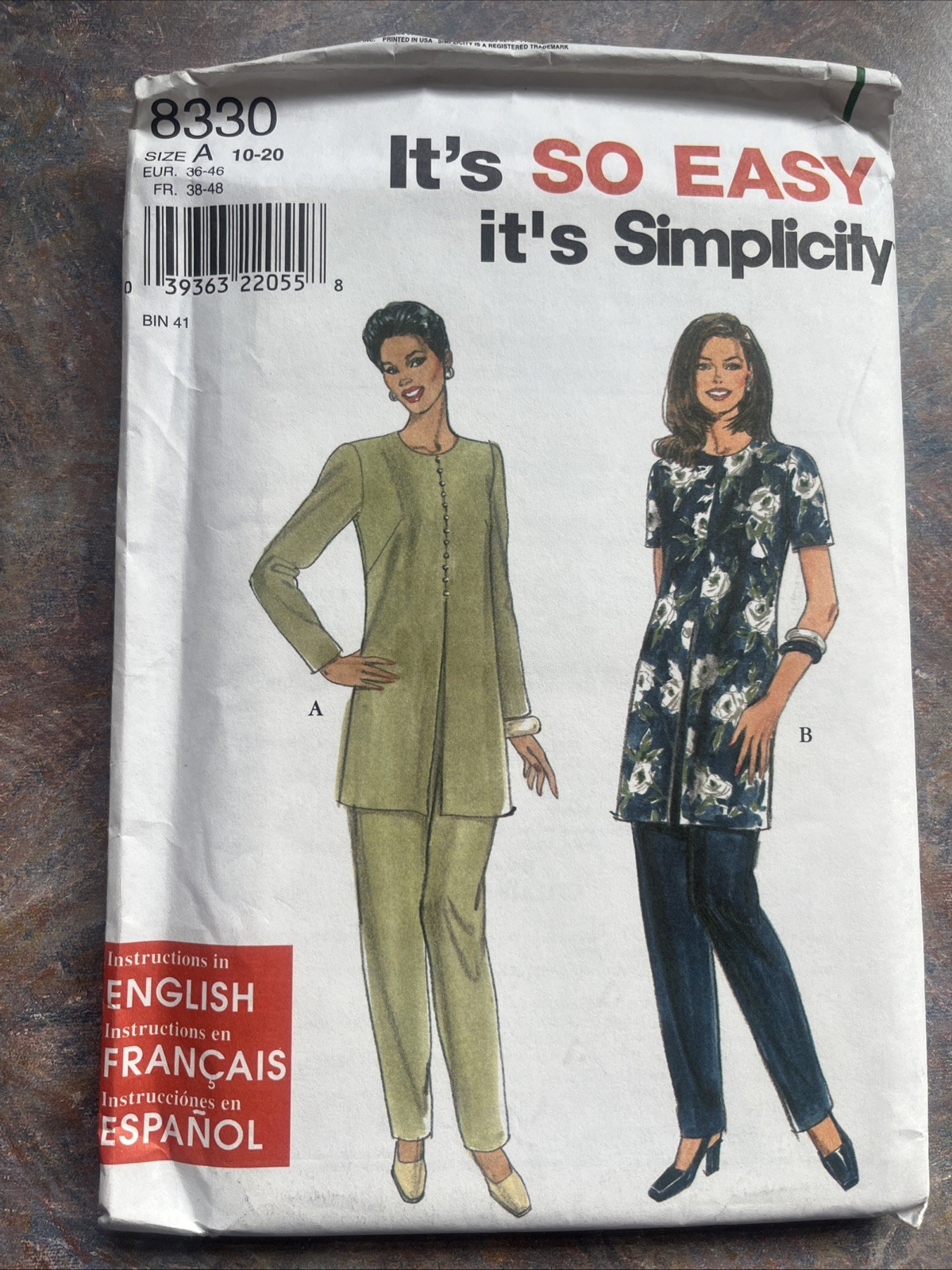 Simplicity Pattern 8330 Misses Tunic and Pants Button Down Top Uncut Size 10-20
