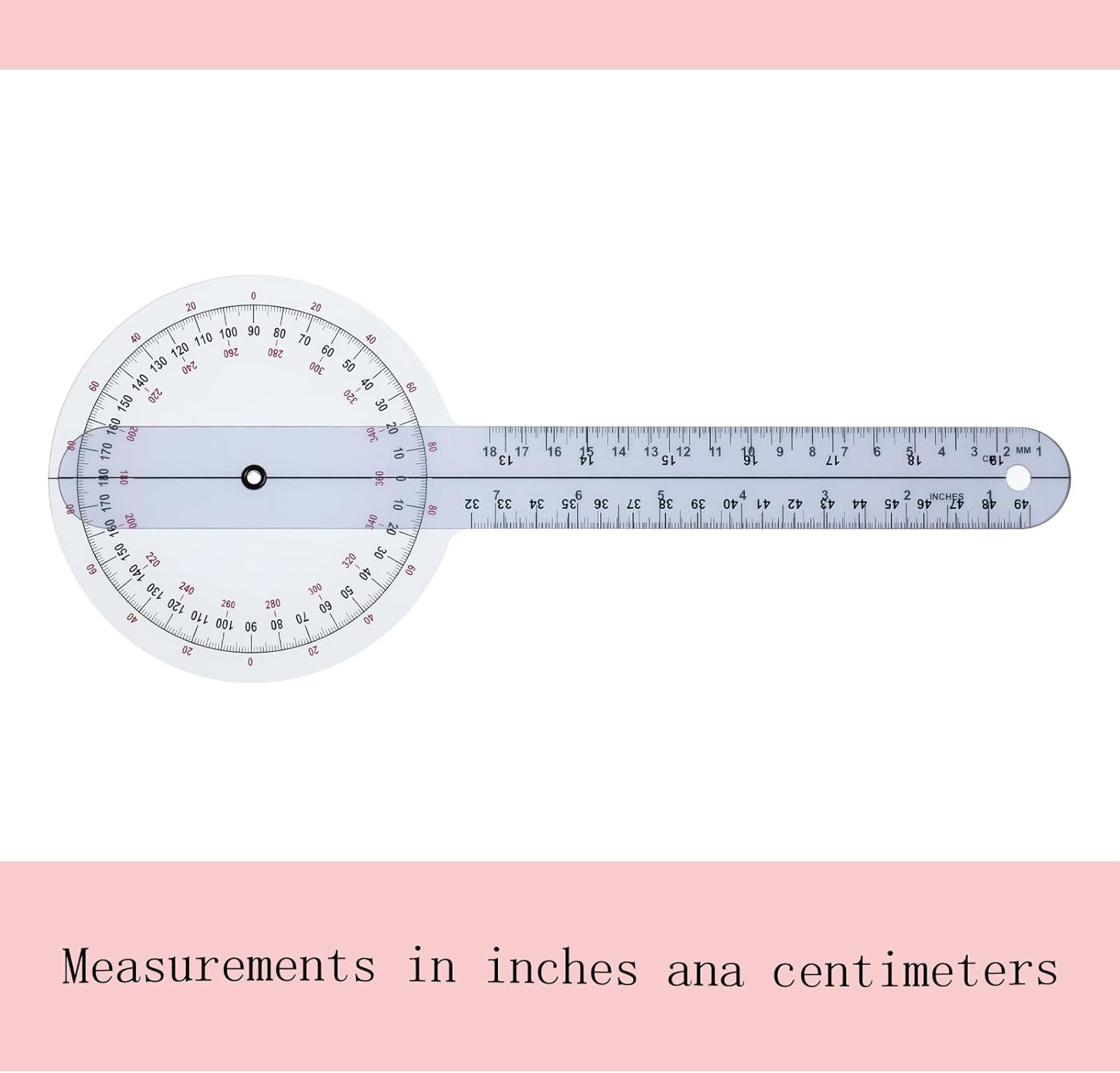 12 Inch Goniometer 360° Transparent Orthopedic Angle Ruler Clear Protractor