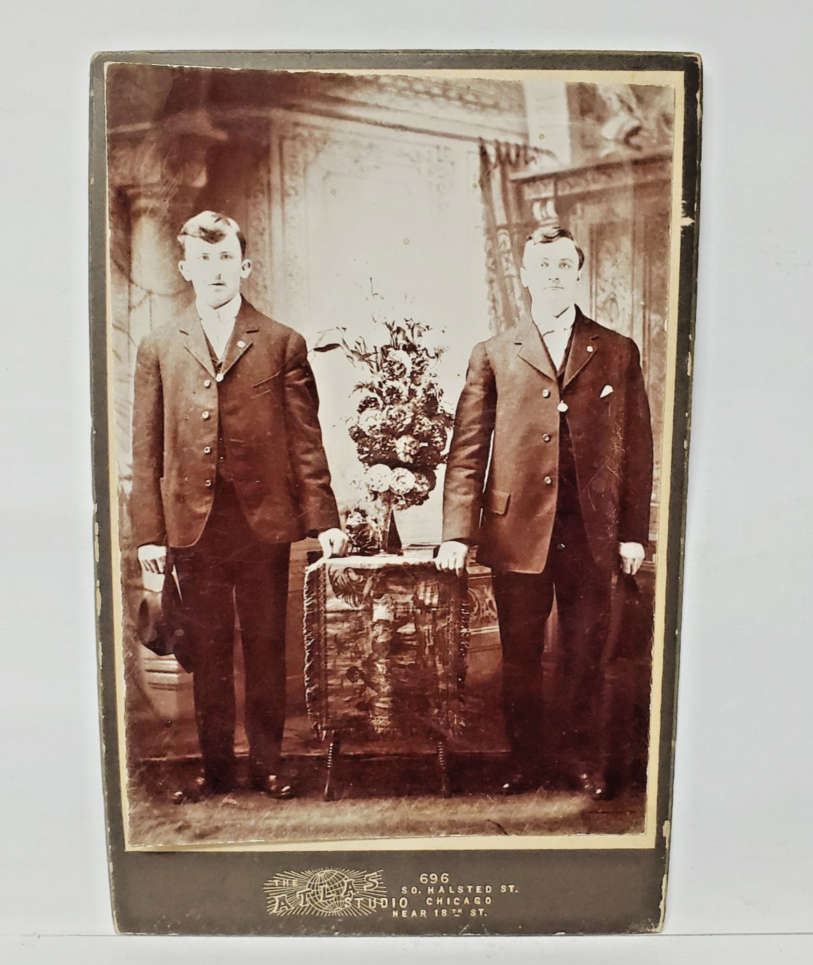Atlas Studio Chicago Vintage Cabinet Photo Men Portrait 696 So. Halsted St.