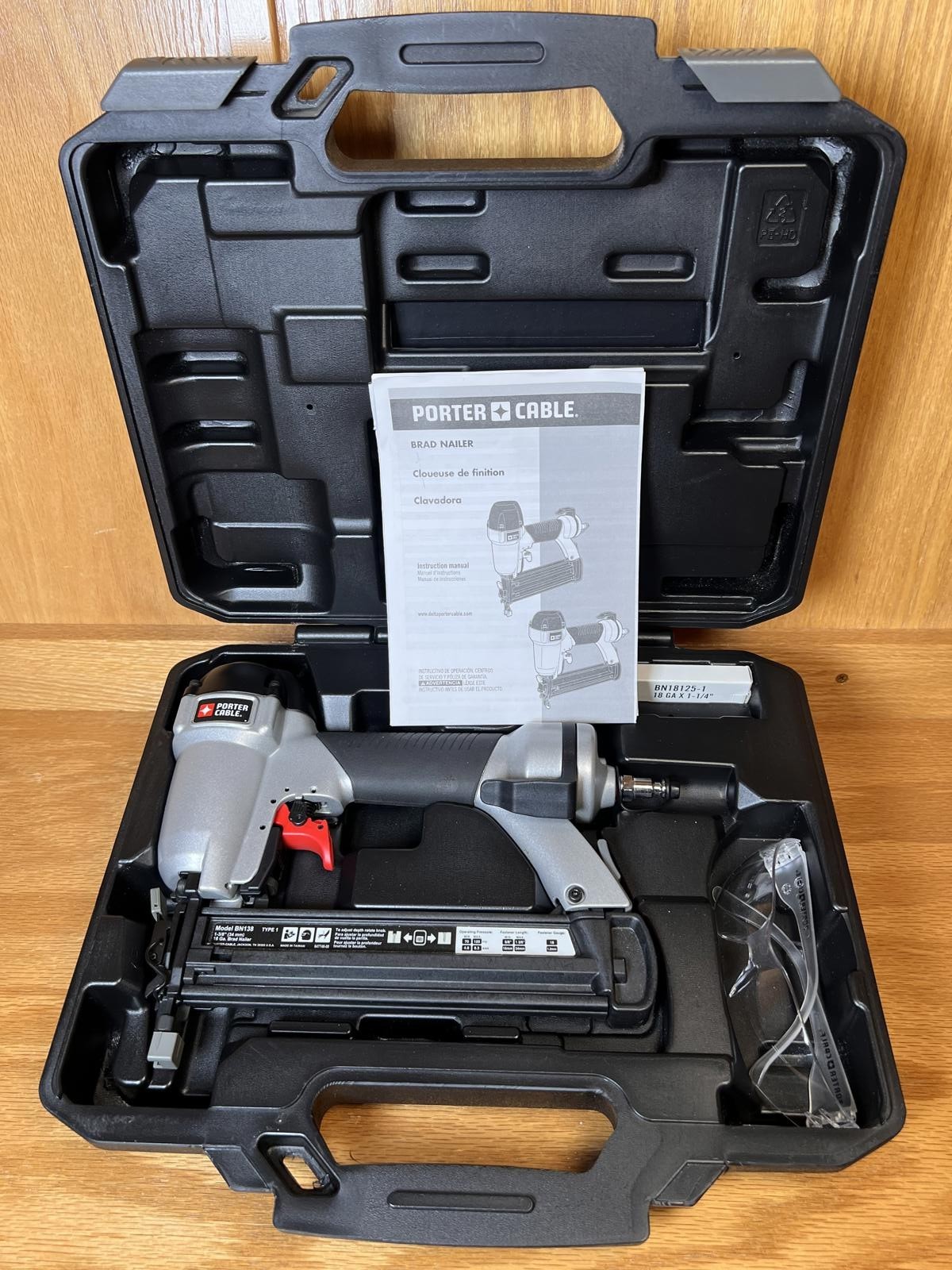 Porter-Cable BN138 Pneumatic Brad Nailer with Carrying Case and Safety Glasses