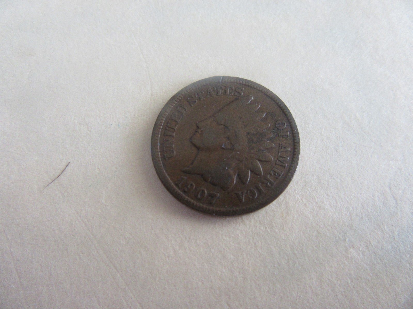 1907 Indian 1c Coin Circulated  VG  [ACTUAL COIN]  Auction #7