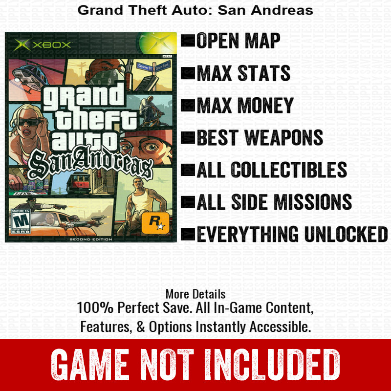 Grand Theft Auto: San Andreas  100% Unlocked All Items Xbox USB Save File