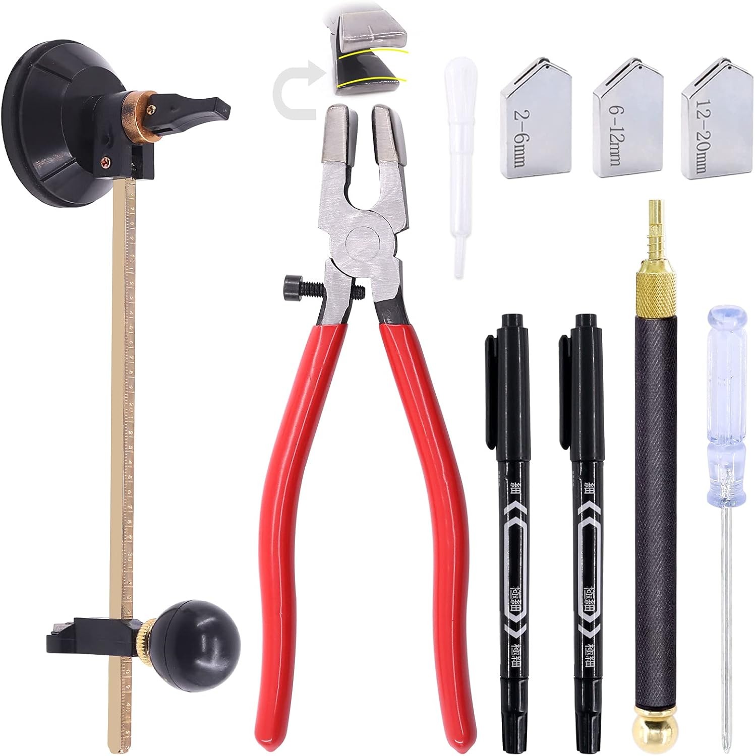 9 Pcs Glass Cutting Tool Set Kit Includes Adjustable Circular Cutter,...