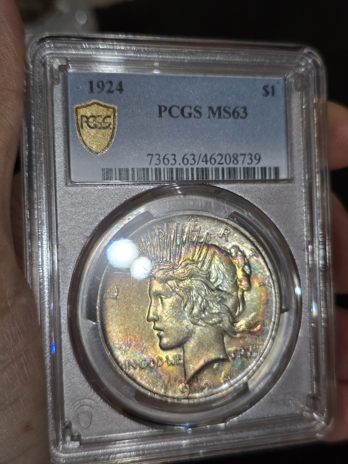 1924 Silver Peace Dollar Pcgs Ms63 Monster Toned