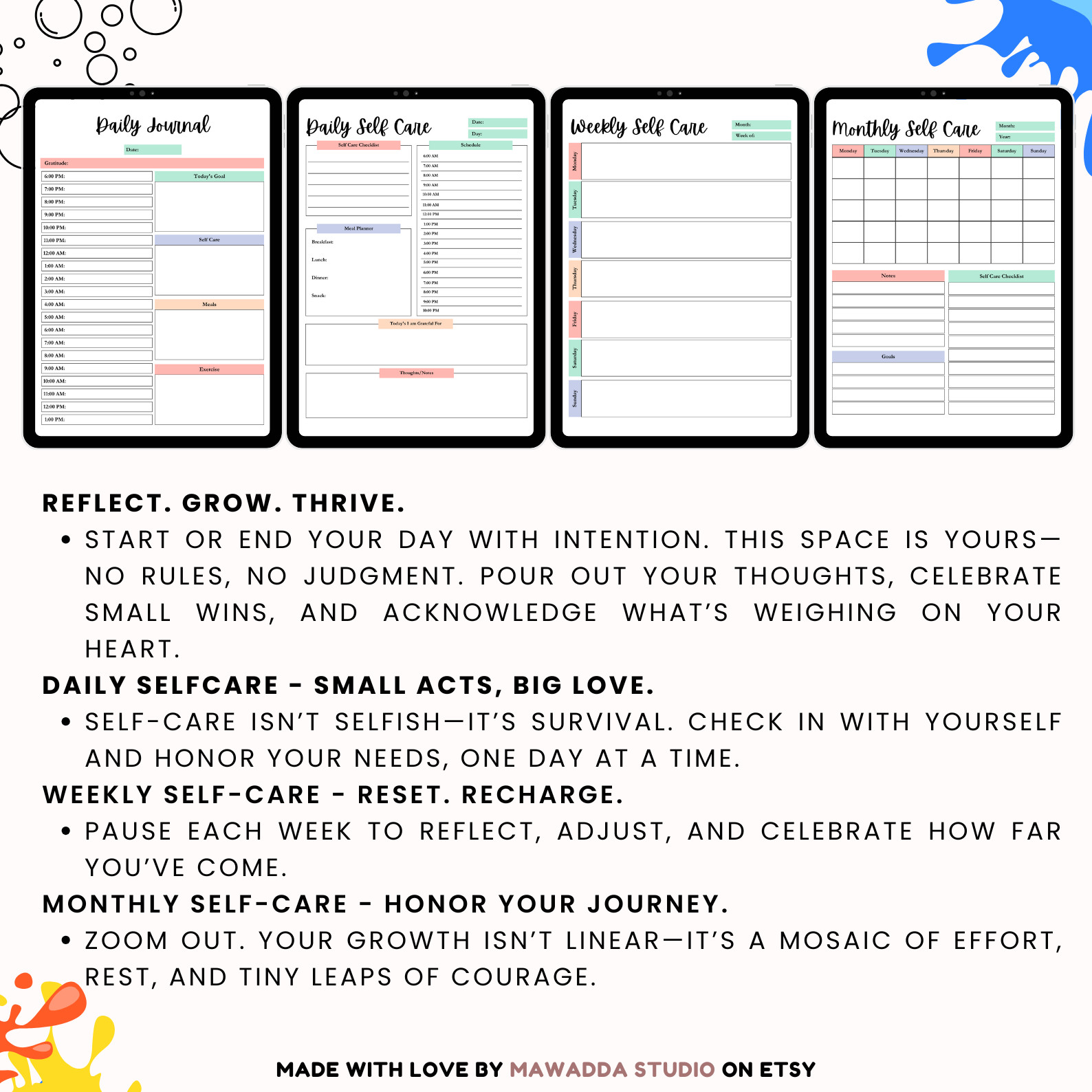Self-Care Planner Bundle Printable | Wellness Planner Bundle | US Letter