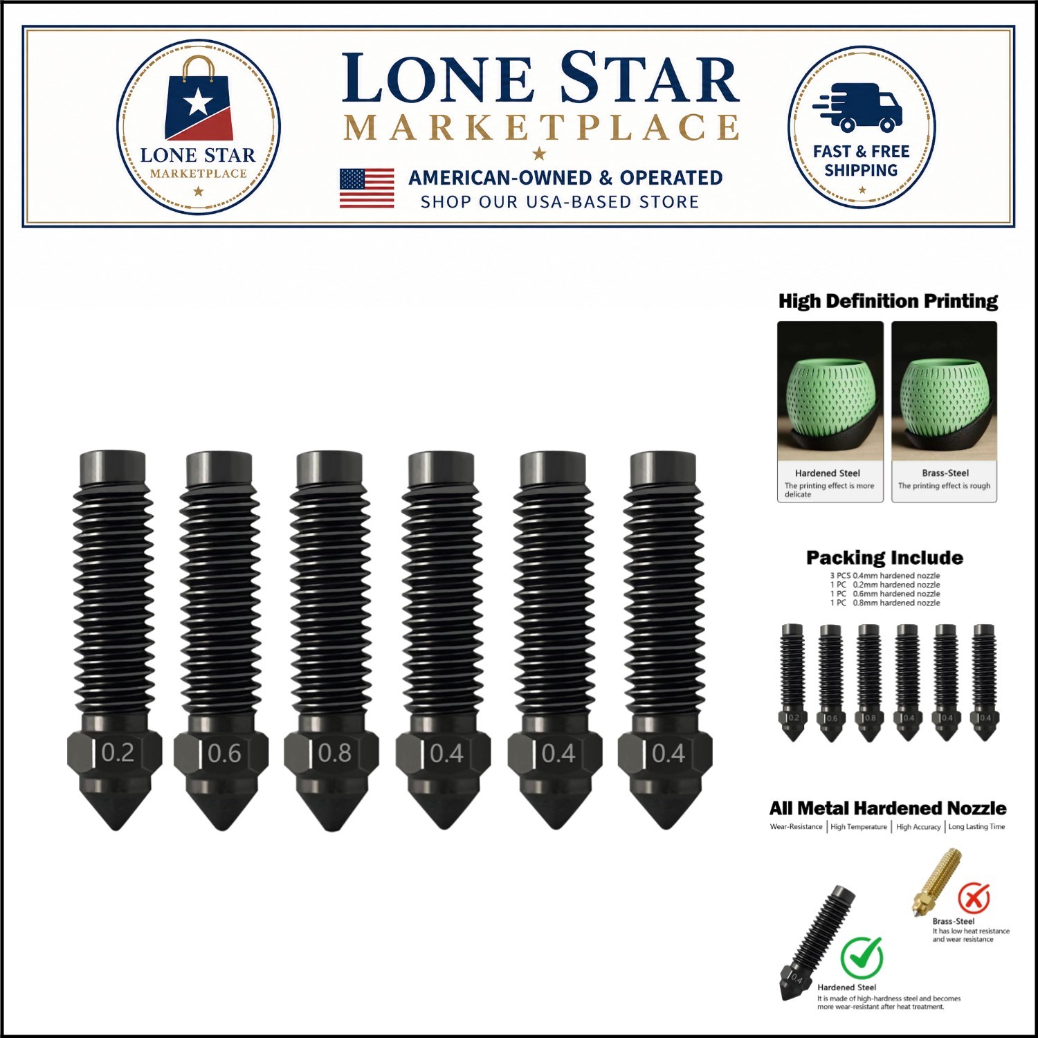 Precision 6PCS Nozzle Set (0.2MM to 0.8MM) for High-Speed Elegoo Printing Needs