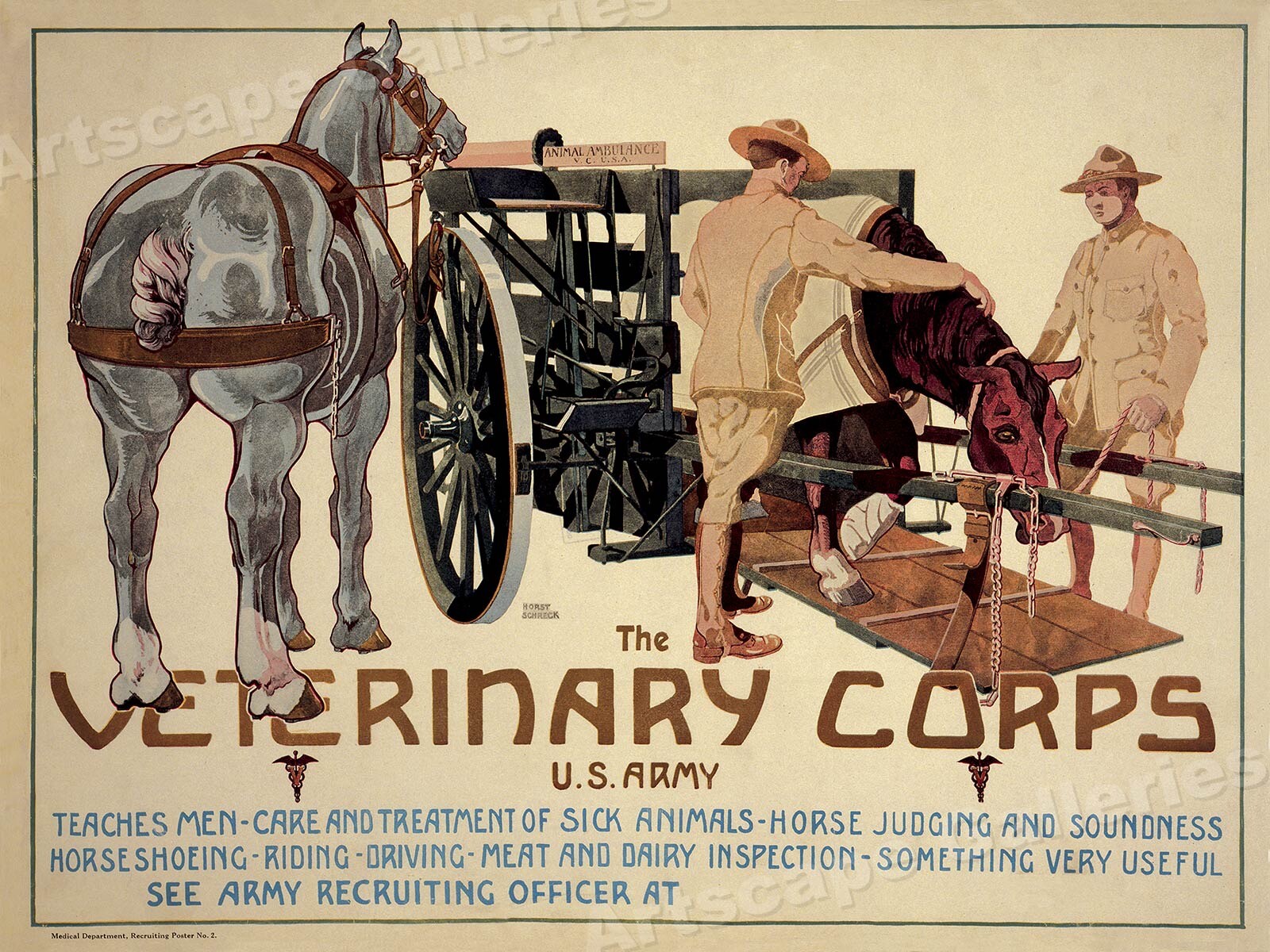 US Army 1919 Veterinary Medical Corps Horse World War I Poster - 20x28