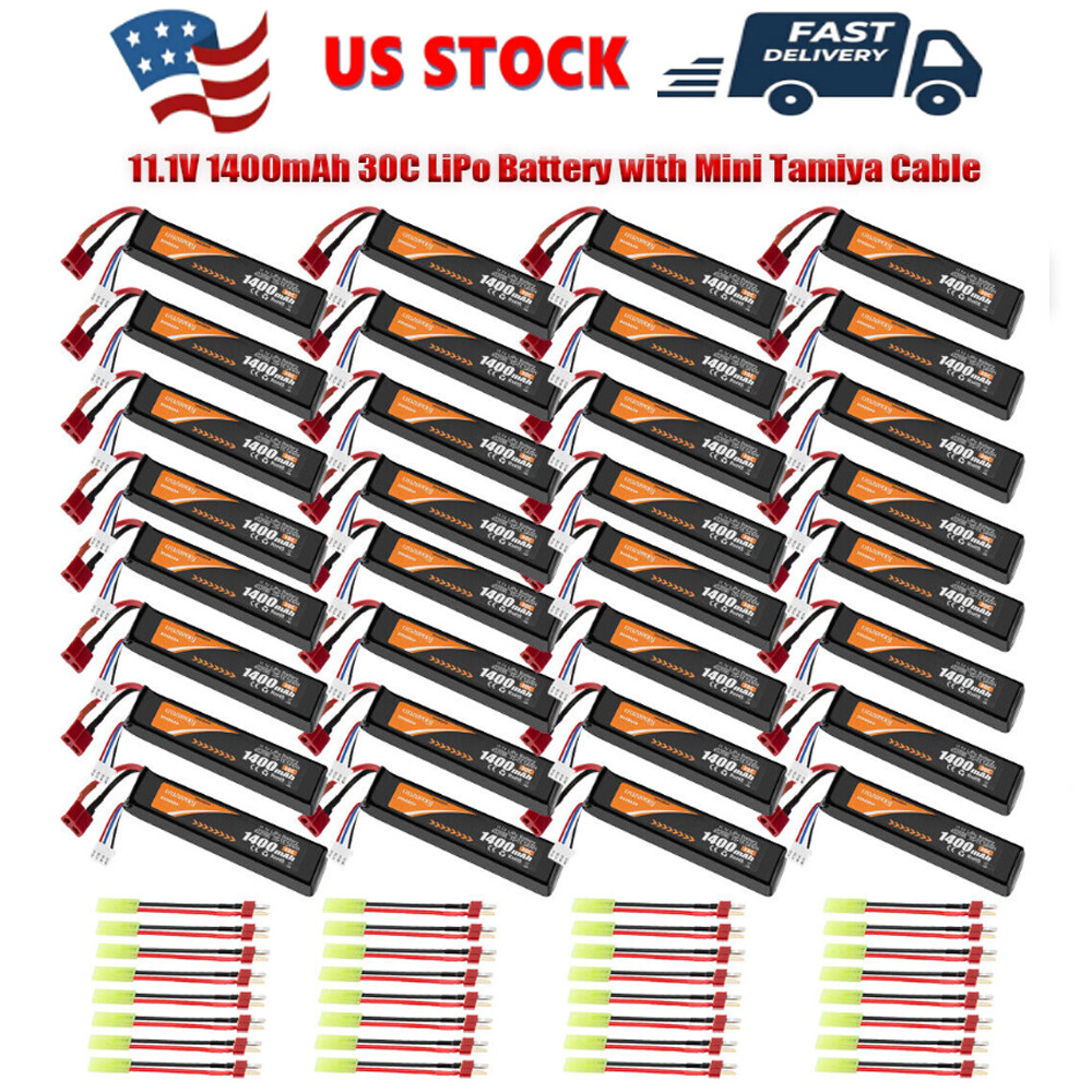 11.1V LiPo Airsoft Stick Battery 1400mAh 30C T Plug Dean Style Connector USA NEW