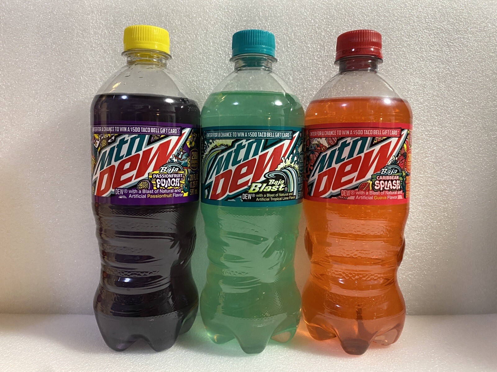 Three (3) Full 20 fl oz Bottles Mtn Dew BAJA Varieties Variety Pack