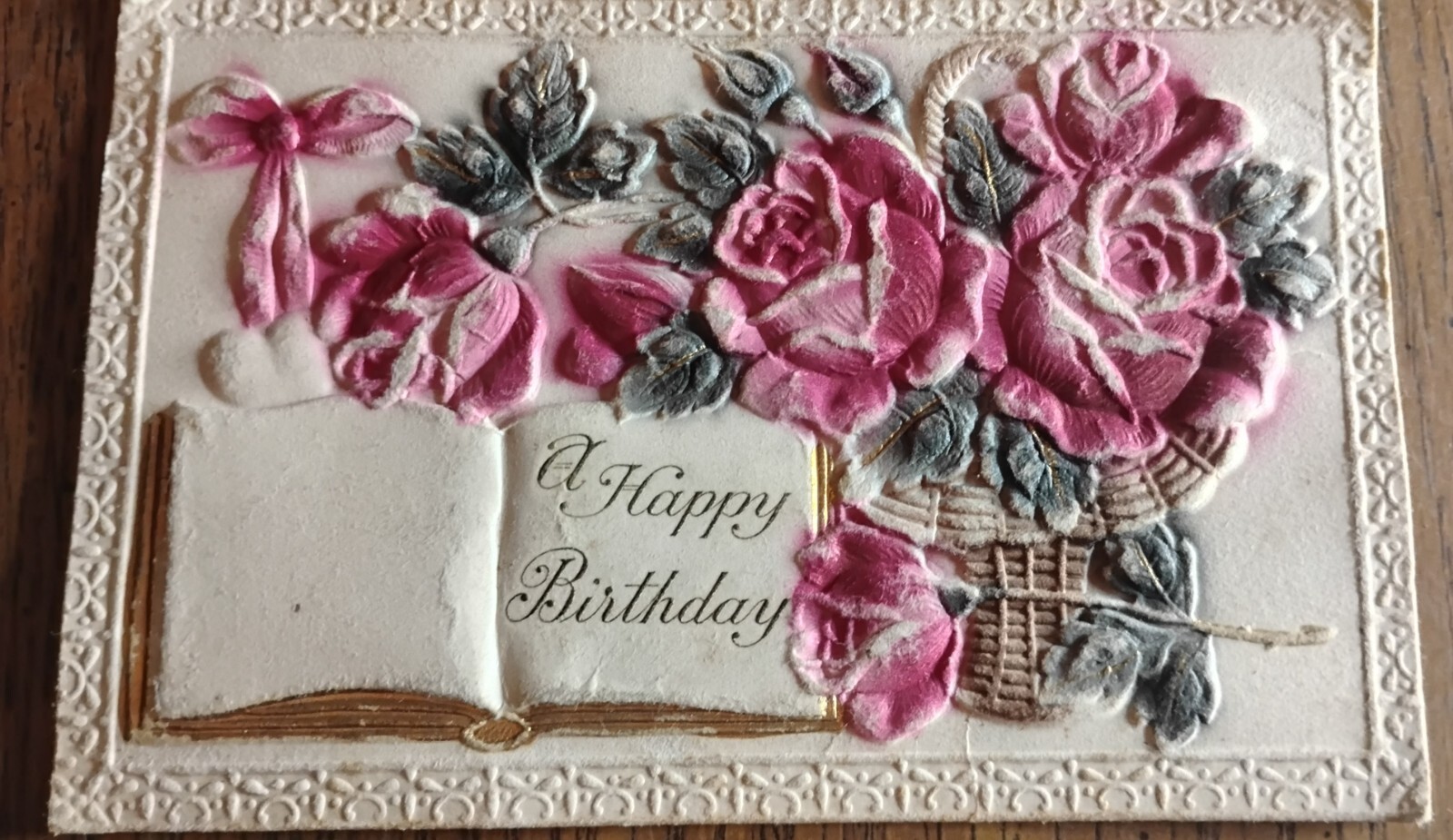 Antique Hand Embossed Post Card For Scrapbooking Or Paper Crafts