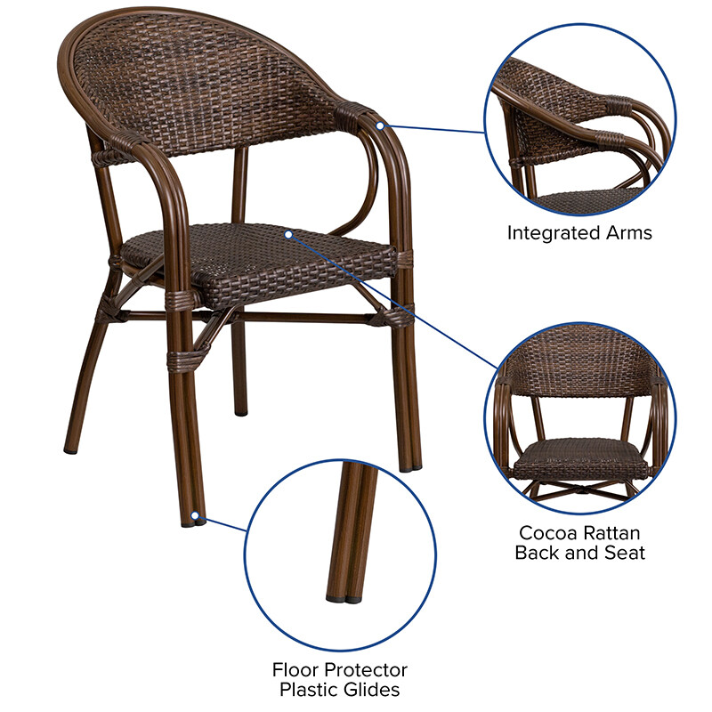 2 PACK All Weather Cocoa Rattan Outdoor Patio Dining Chair with Aluminum Frame