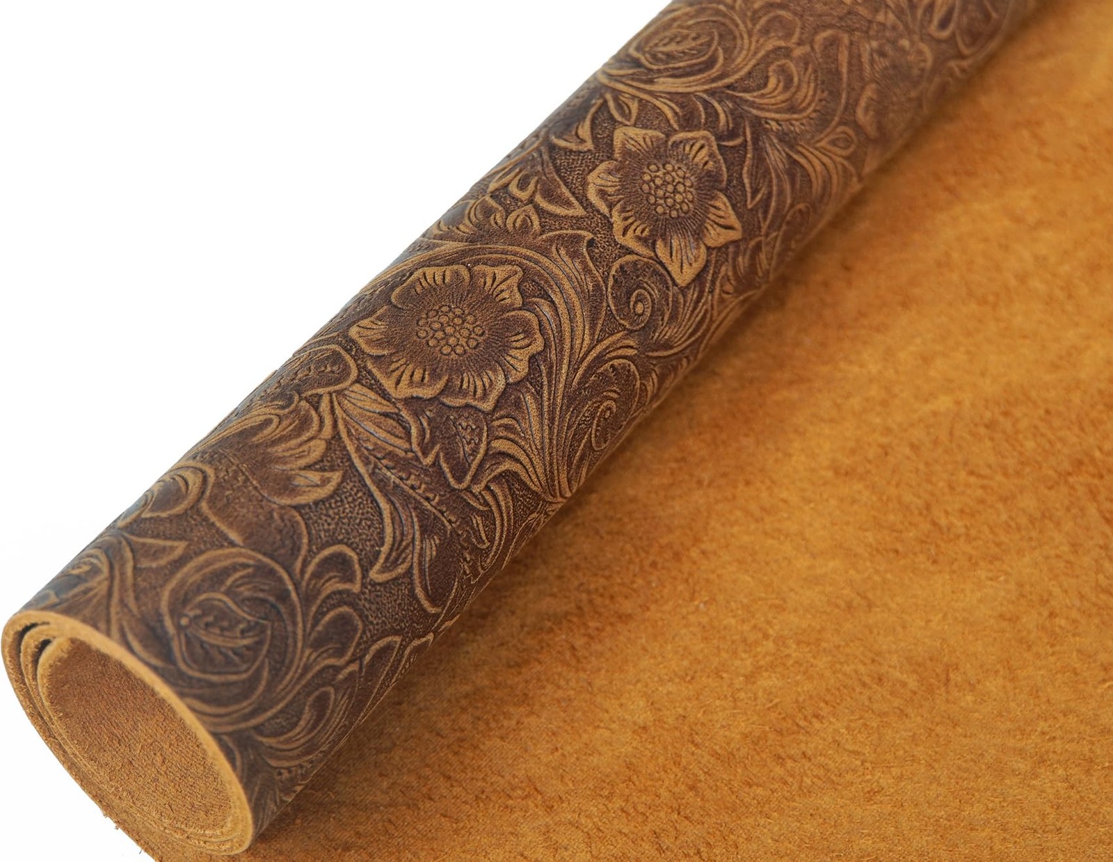 Genuine Leather Sheets Plain Geometric Pattern Printed, Bourbon Brown, 12"x24"