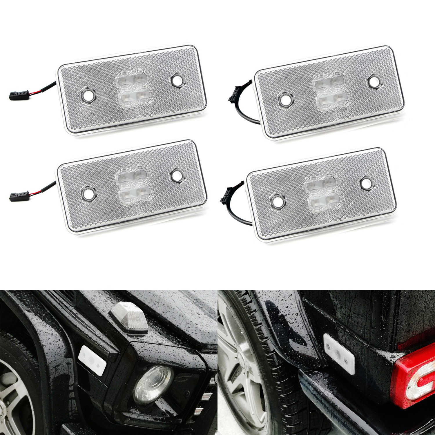 Clear Lens Front & Rear LED Side Marker Lights For 2002-14 Mercedes W463 G-Class
