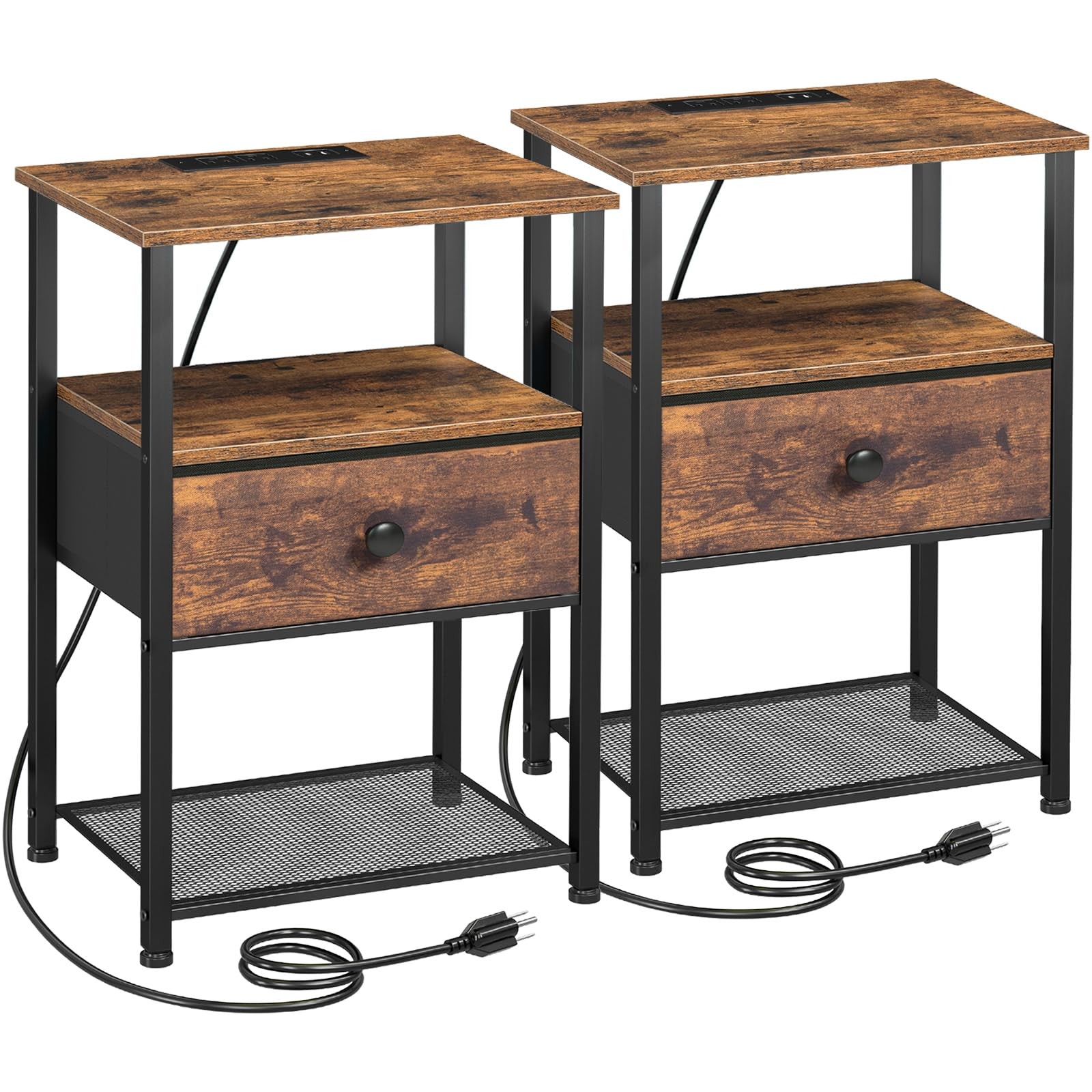 LOAKEKEL Night Stand Set 2, Nightstand 15.35''W x 11.41''D x 23.3''H, Brown