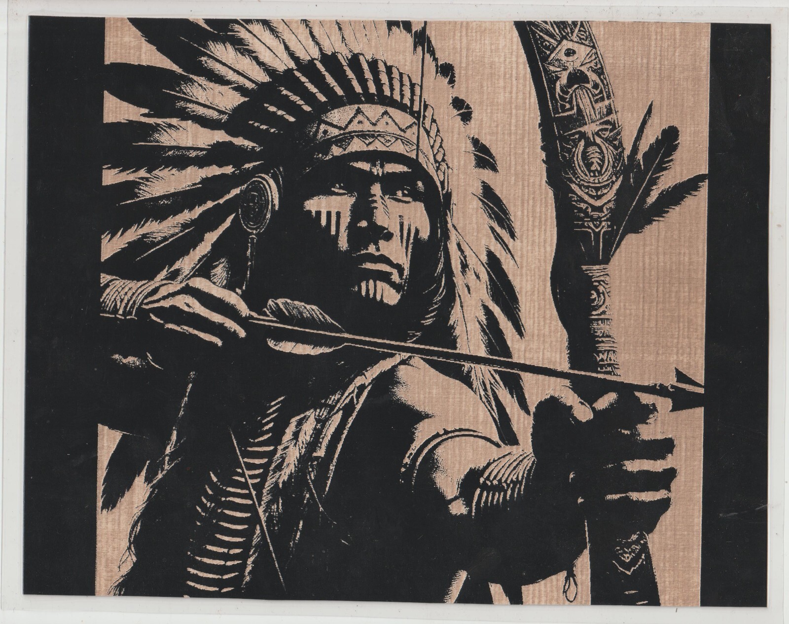 Native American pulling back a Bow Scratchboard Art 8 x 10