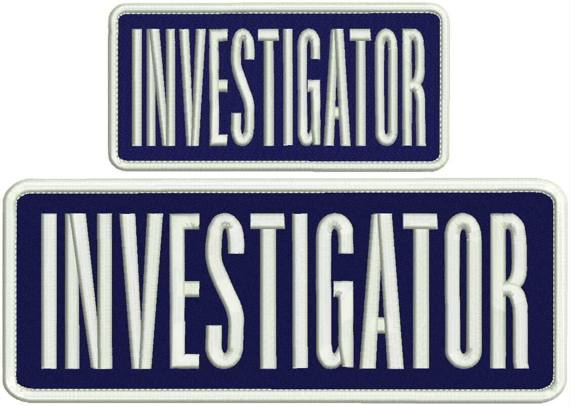 investigator embroidery patch 4x10 and 3x6 inches white letters  navy