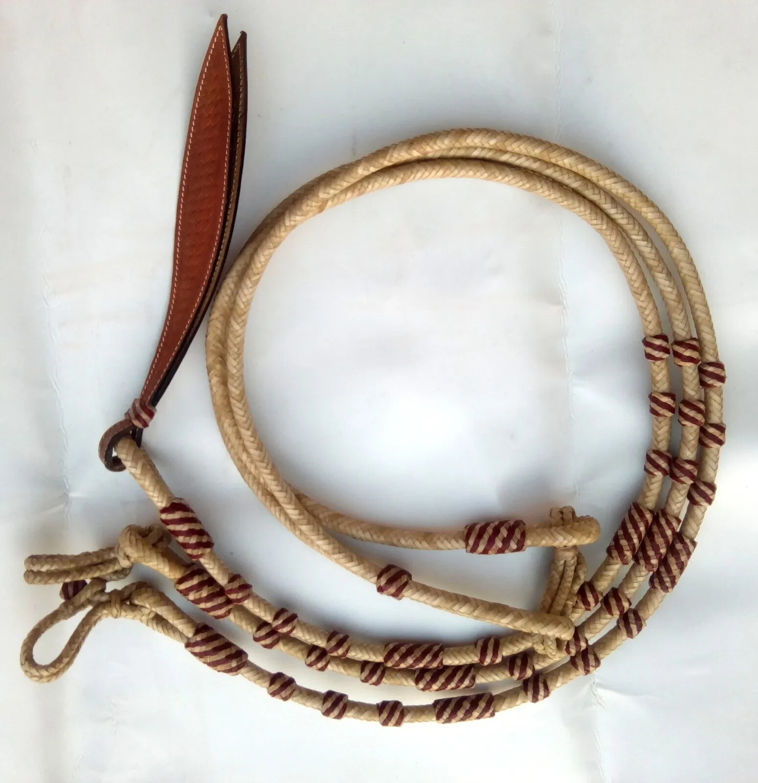 Hand Braided Brown Rawhide Show Romel Romal Reins Horse tack Natural Genius