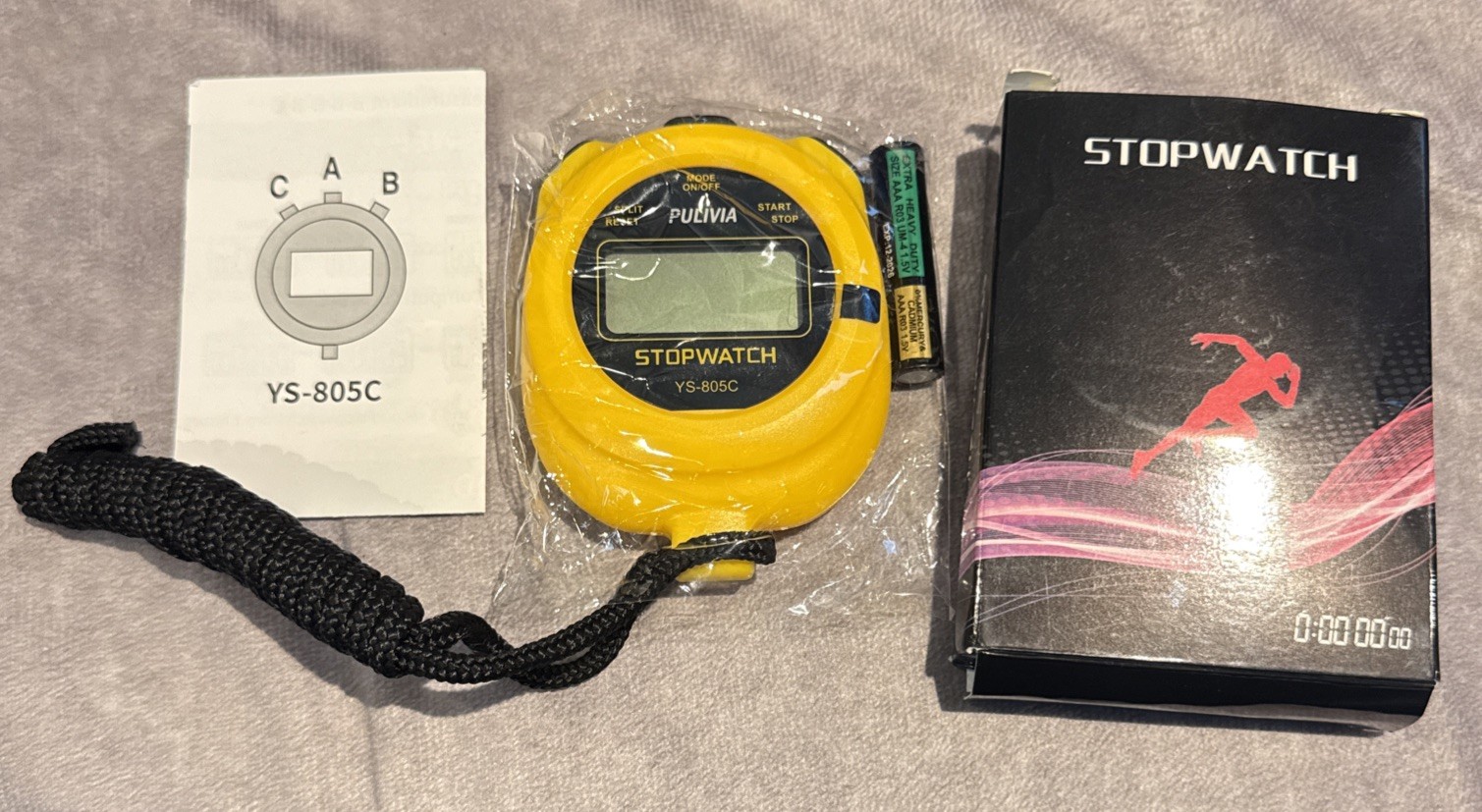 Prnc YS-805C Yellow Stopwatch Timer with User Manual and Box